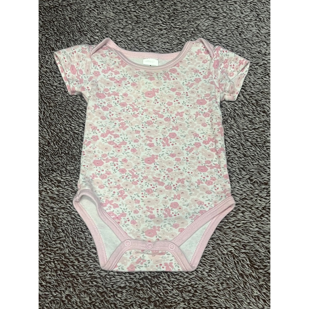The Peanutshell Layette Floral Baby Bodysuit 0-3M Pink Cotton Short Sleeve